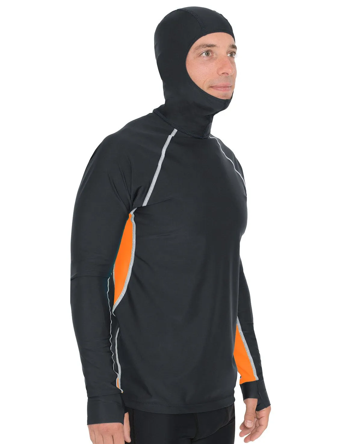 Men's Snorkel Hoodie Long Sleeve Rash Guard - Black / Orange