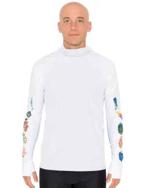 Men's Snorkel Hoodie Rash Guard - Caribbean Fish ID - White