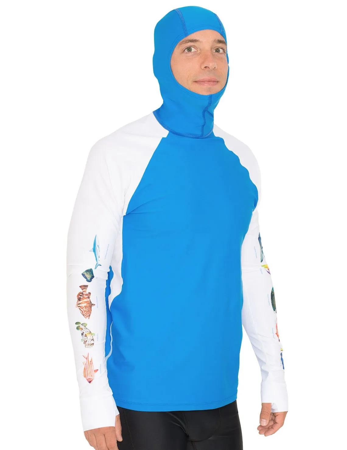 Men's Snorkel Hoodie Rash Guard - Caribbean Fish ID - White