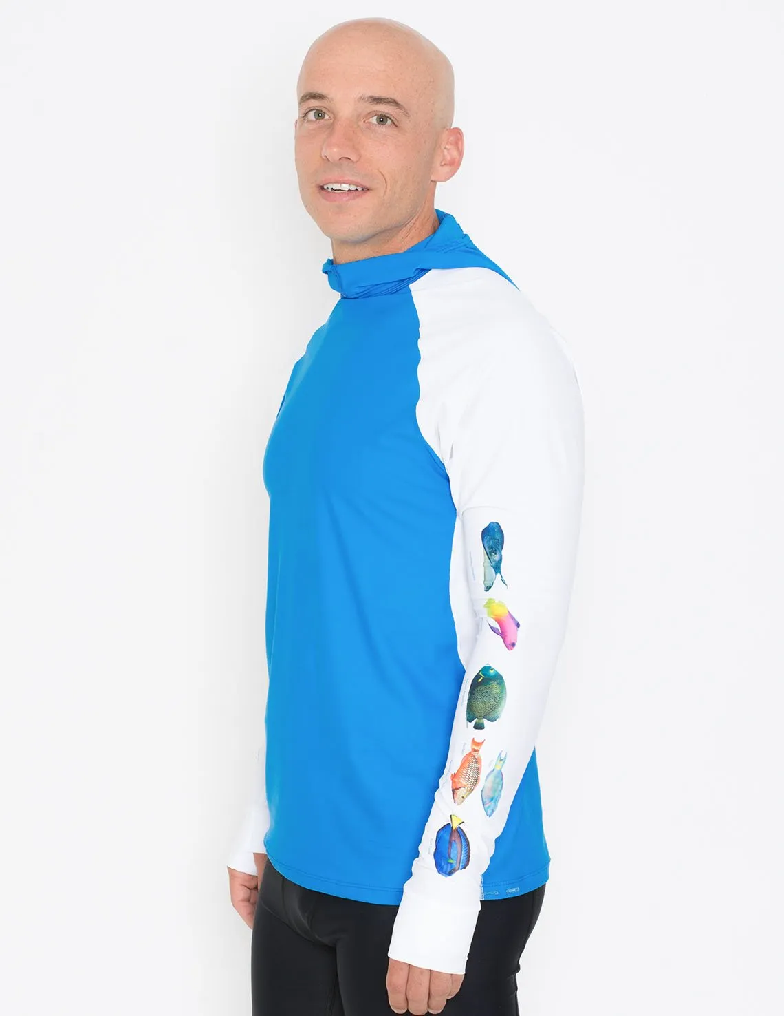 Men's Snorkel Hoodie Rash Guard - Caribbean Fish ID - White