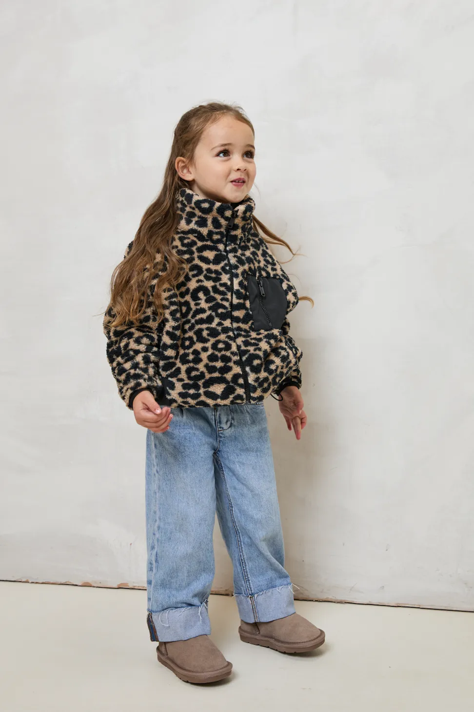 MINI TEDDY FLEECE ZIP JACKET IN LEOPARD