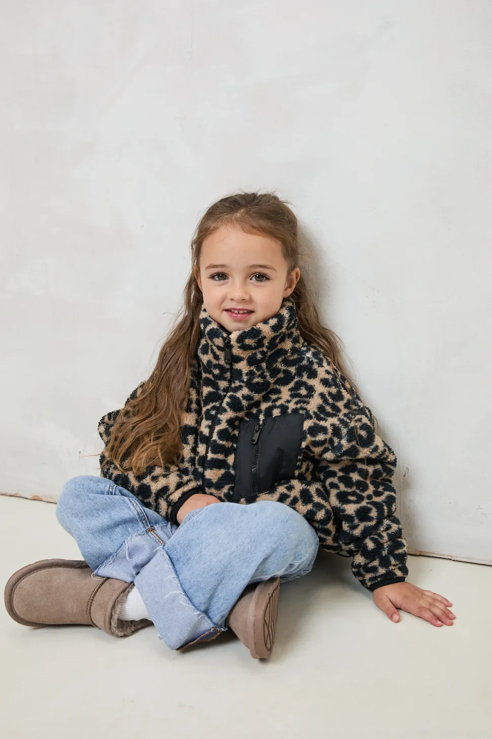 MINI TEDDY FLEECE ZIP JACKET IN LEOPARD