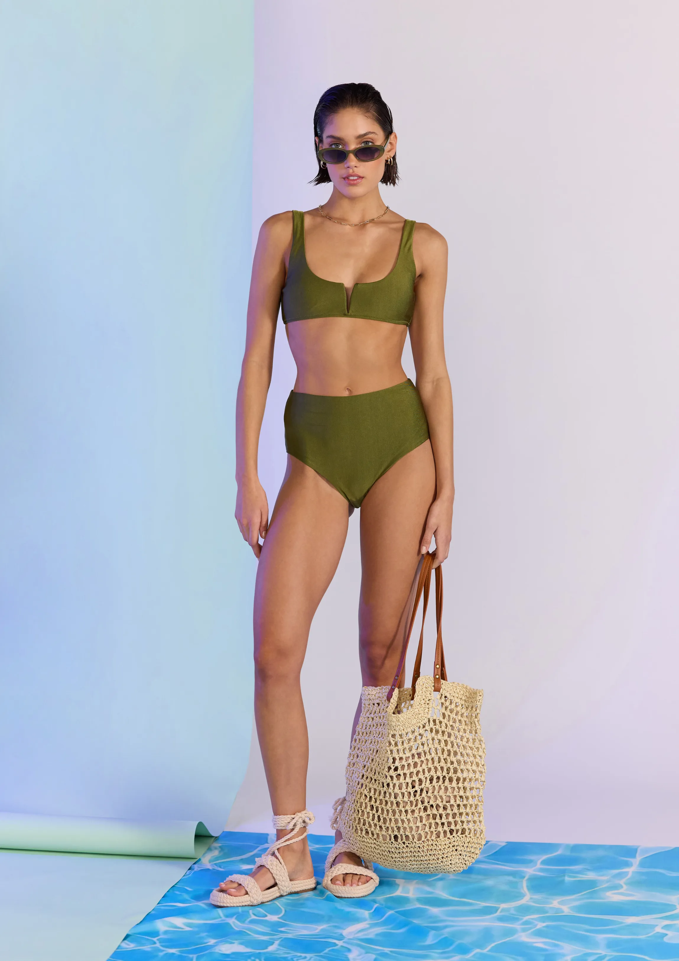 MINK PINK IRINA HIGH BIKINI PANT - KHAKI
