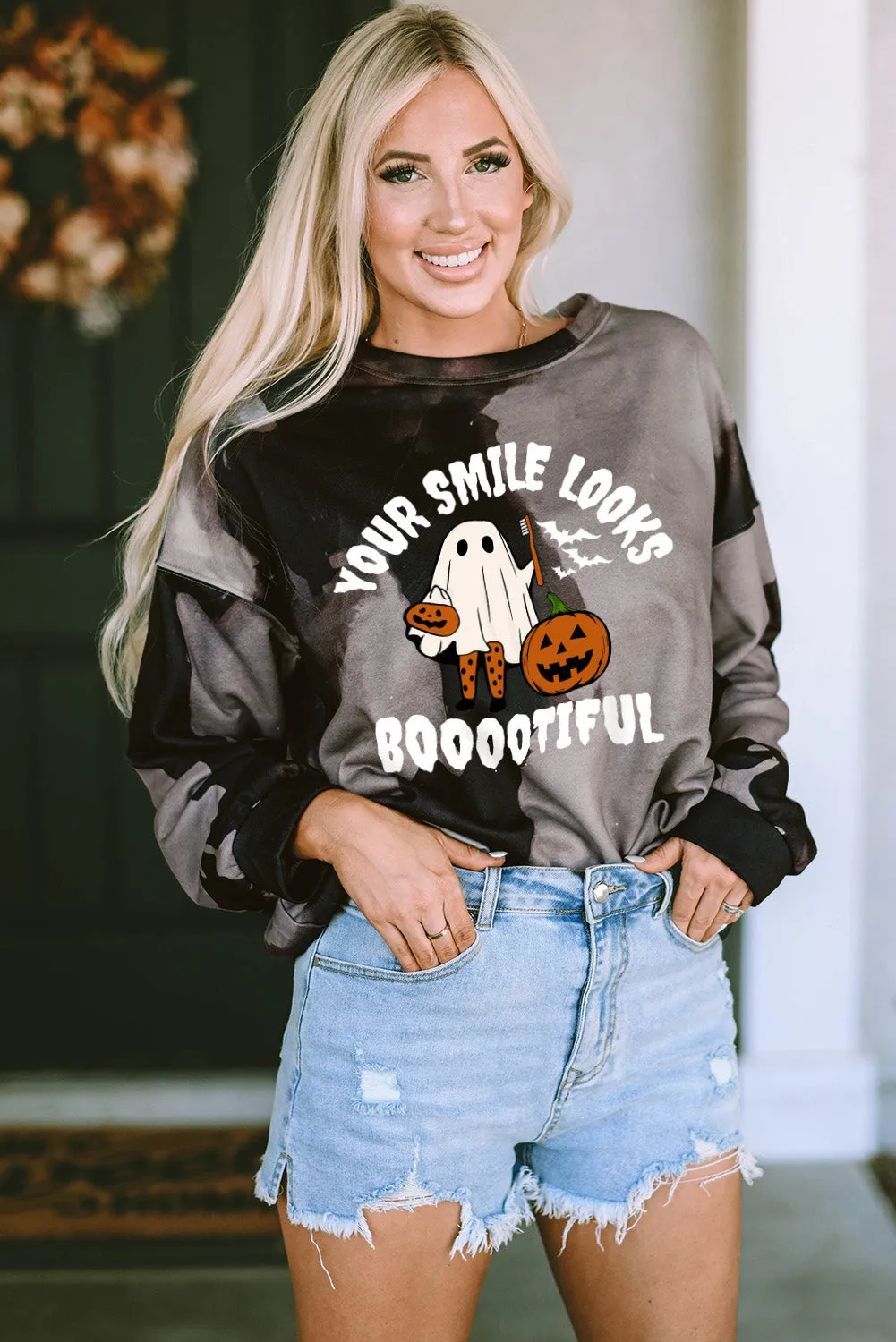 Multicolor YOUR SMILE LOOKS BOOOOTIFUL Halloween Graphic Sweatshirt