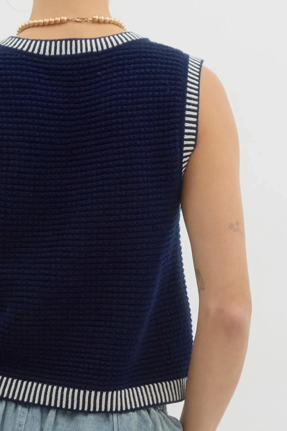 Navy Sleeveless Sweater Top