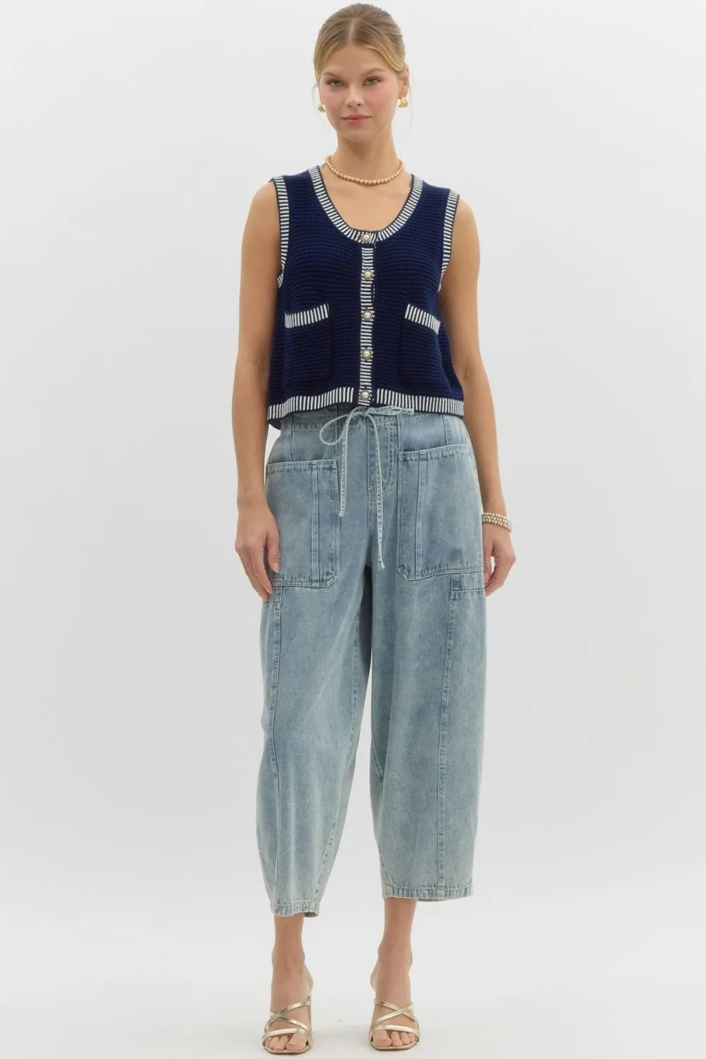Navy Sleeveless Sweater Top