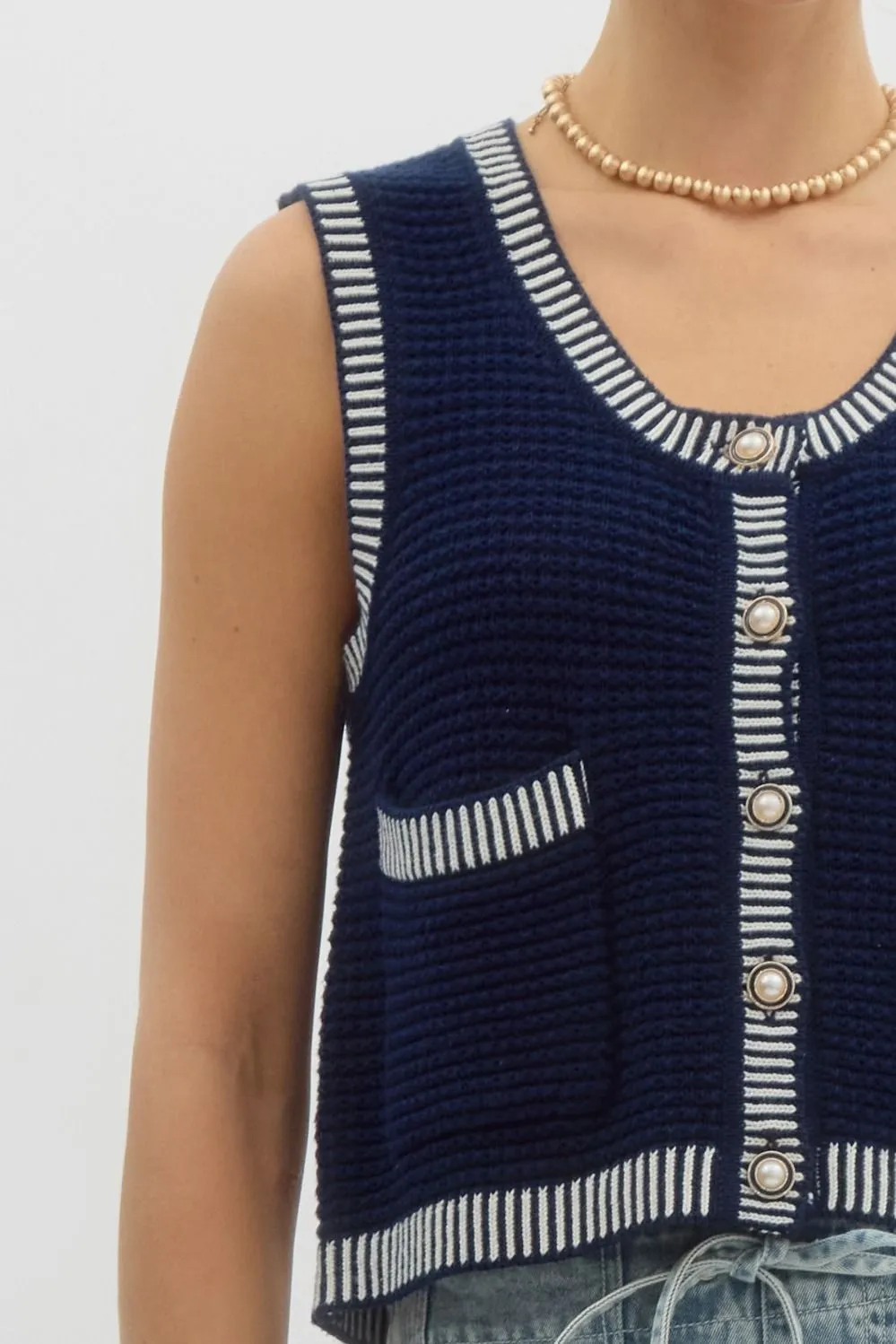 Navy Sleeveless Sweater Top