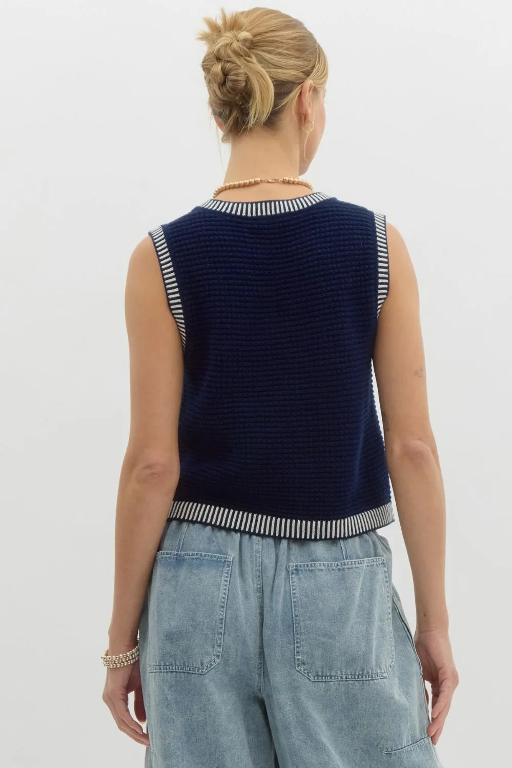 Navy Sleeveless Sweater Top
