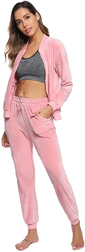 New Abollria Women Long Sleeve Zipper Jacket and Pants Set Tracksuit in Pink, Sz L!