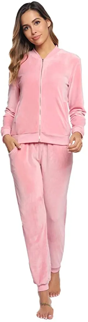 New Abollria Women Long Sleeve Zipper Jacket and Pants Set Tracksuit in Pink, Sz L!