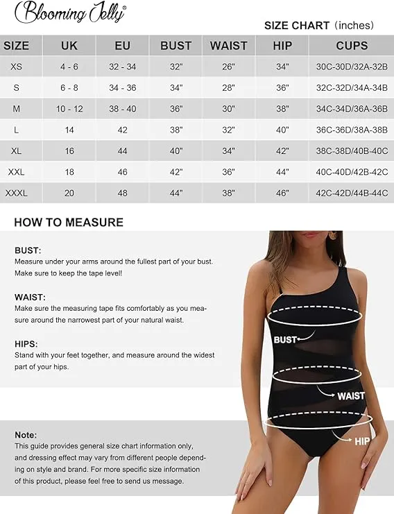 NEW Blooming Jelly Women's Sexy One Piece Bathing Suits Slimming One Shoulder Swimsuits Mesh Swimwear, White & Black, Sz M
