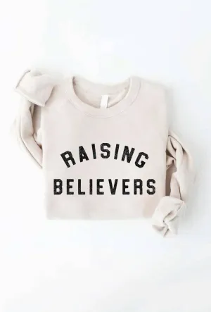 Oat Collective Women's RAISING BELIEVERS Graphic Sweatshirt Top in Heather Dust