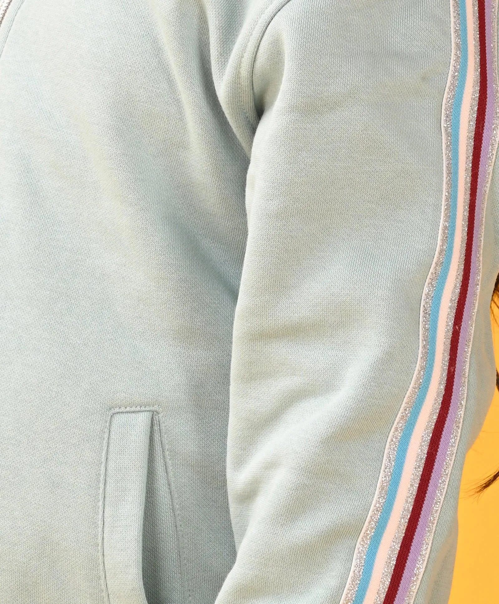 OIL GREEN PINK SIDE TAPE FLEECE ZIPPER SWEATSHIRT - GREEN