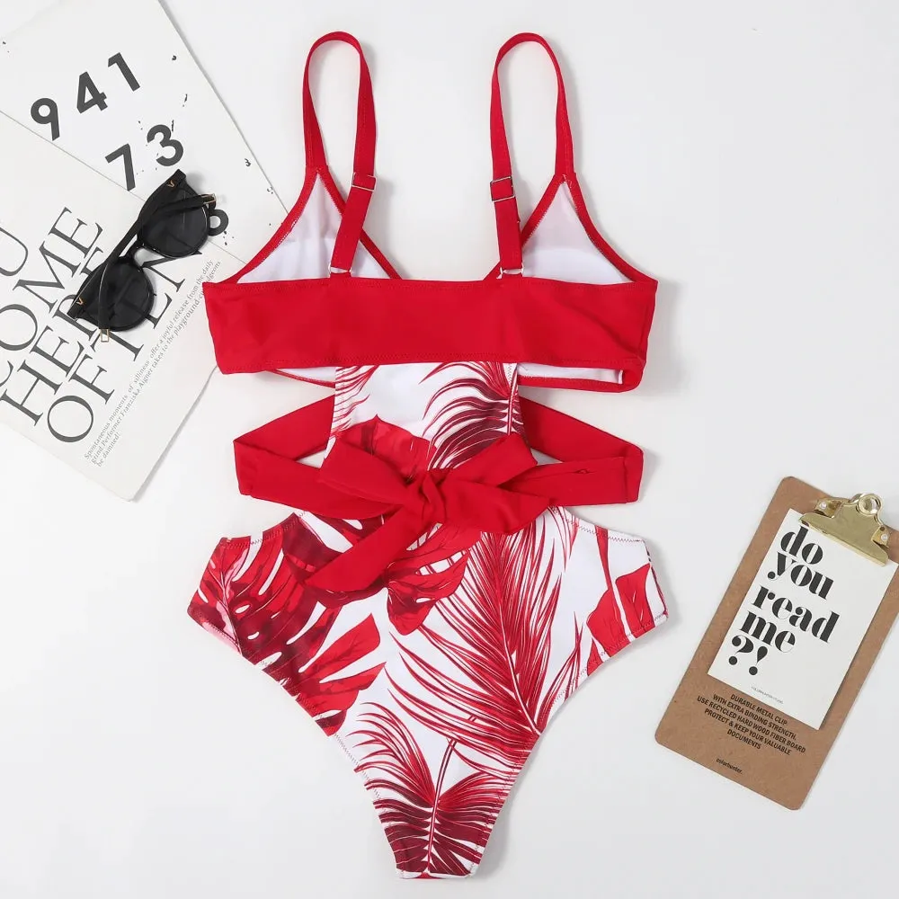 One-Piece Swimsuit for Women Printed Bathing Suit Padded Backless Beachwear Bathing Suit