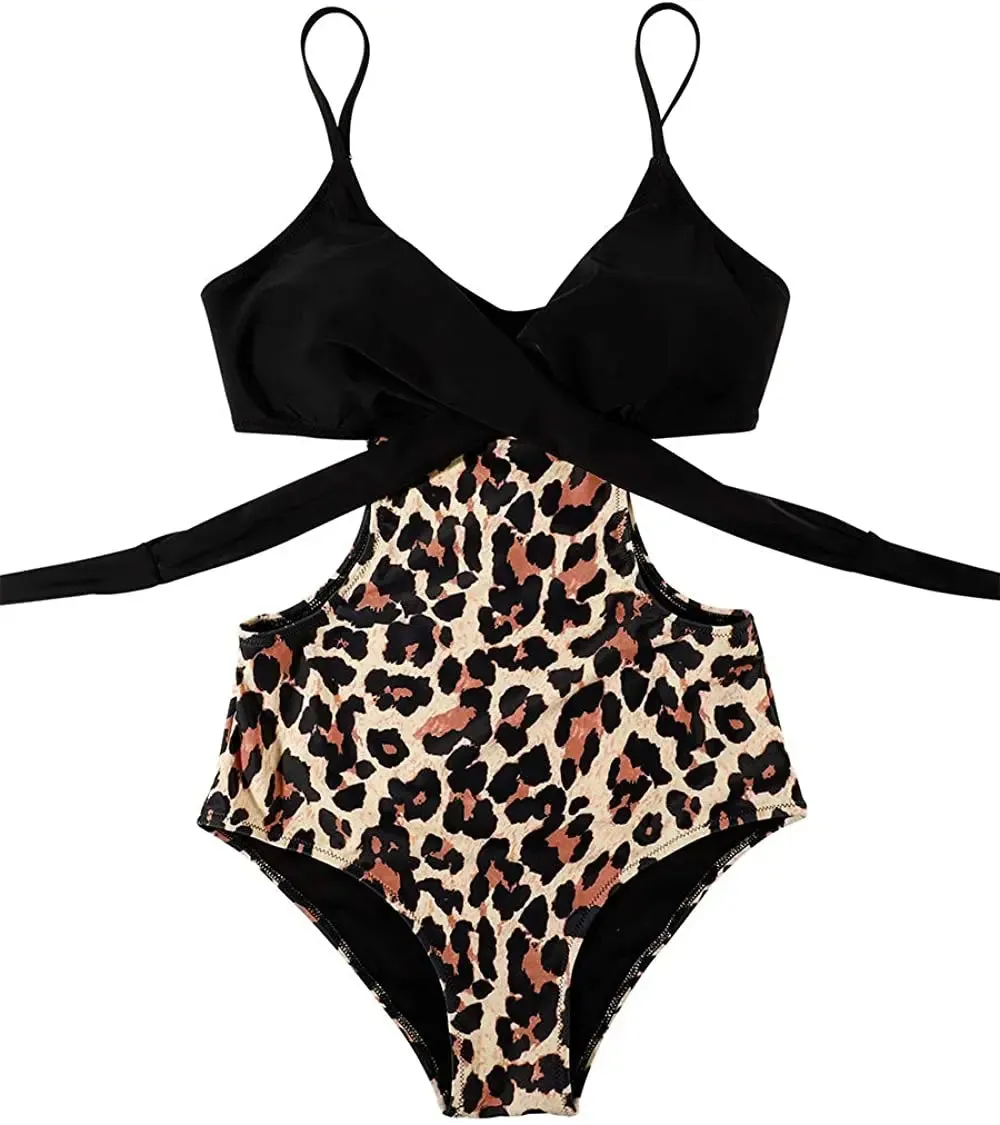 One-Piece Swimsuit for Women Printed Bathing Suit Padded Backless Beachwear Bathing Suit