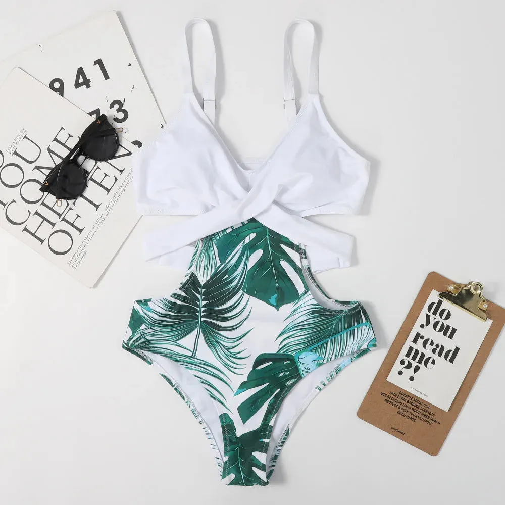 One-Piece Swimsuit for Women Printed Bathing Suit Padded Backless Beachwear Bathing Suit