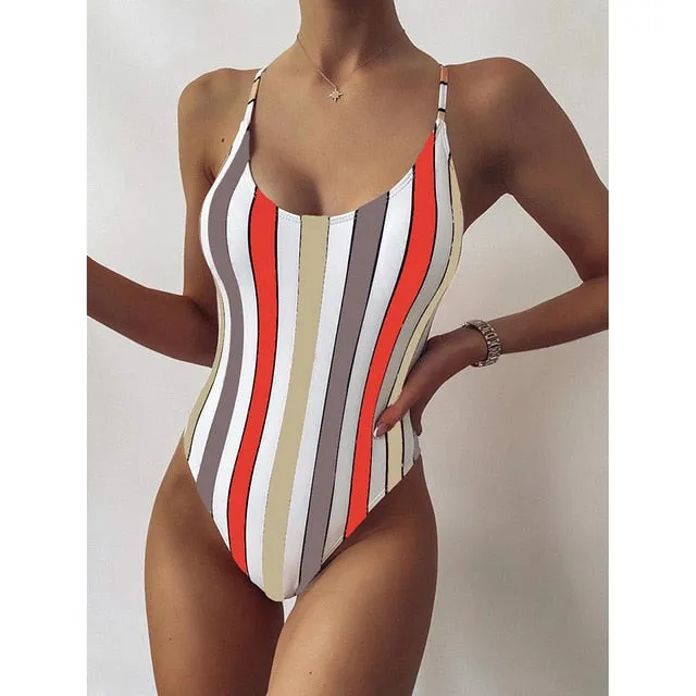 One Piece Swimsuit Women Swimwear 2023 Sexy Striped Bathing Suit Woman Bikini Swimming for Beach Wear Monokini Female Swimsuits
