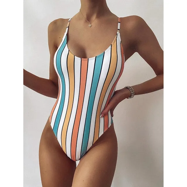 One Piece Swimsuit Women Swimwear 2023 Sexy Striped Bathing Suit Woman Bikini Swimming for Beach Wear Monokini Female Swimsuits