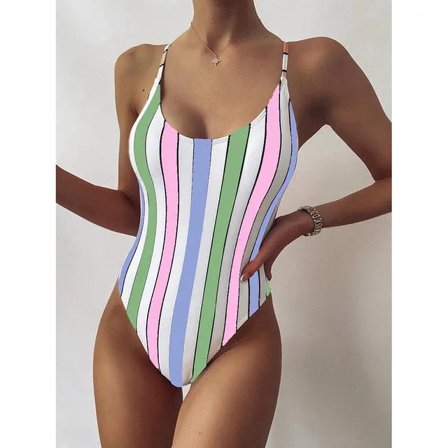 One Piece Swimsuit Women Swimwear 2023 Sexy Striped Bathing Suit Woman Bikini Swimming for Beach Wear Monokini Female Swimsuits