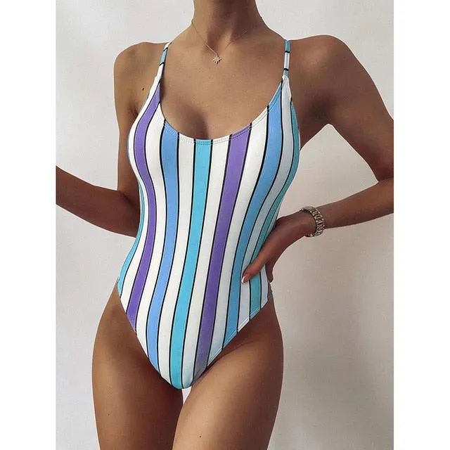 One Piece Swimsuit Women Swimwear 2023 Sexy Striped Bathing Suit Woman Bikini Swimming for Beach Wear Monokini Female Swimsuits