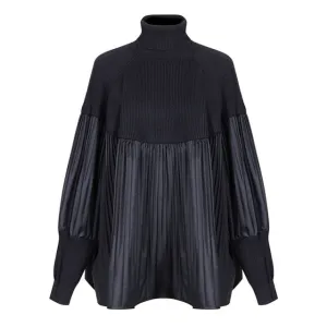 Pelated Split Big Size Knitting Sweater Loose Fit Turtleneck