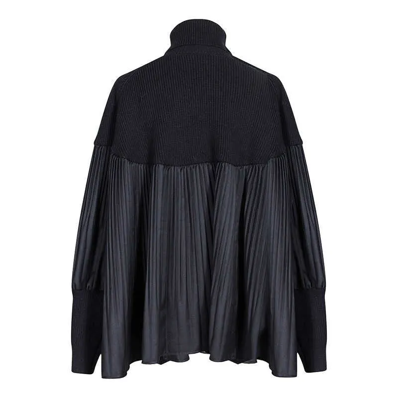 Pelated Split Big Size Knitting Sweater Loose Fit Turtleneck