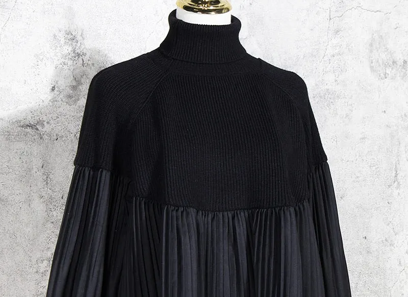 Pelated Split Big Size Knitting Sweater Loose Fit Turtleneck