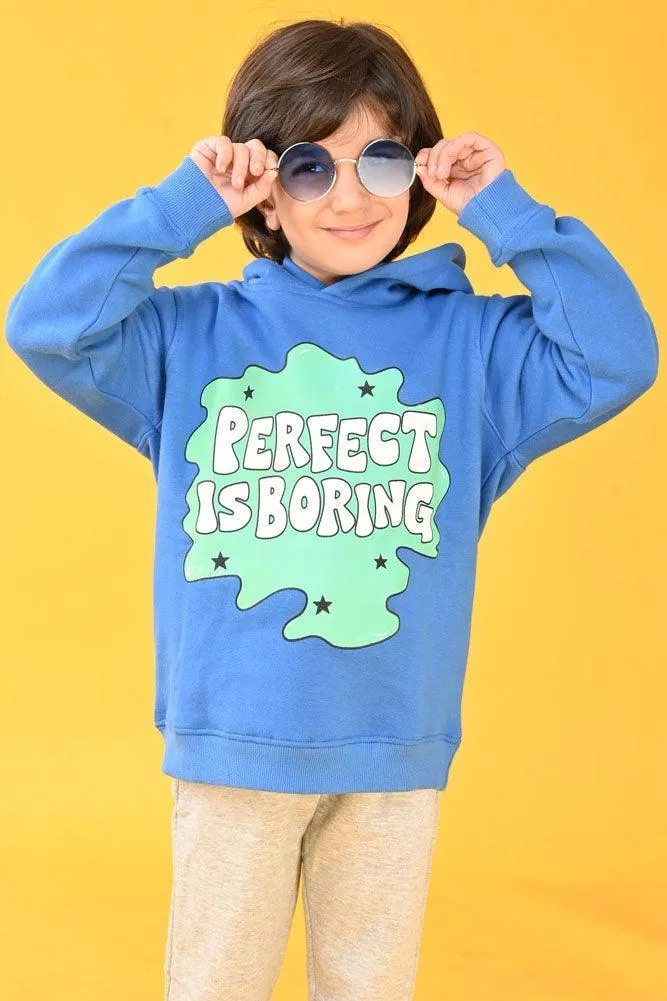 PERFECT IS BORING FLEECE HOODIE SWEATSHIRT - BLUE
