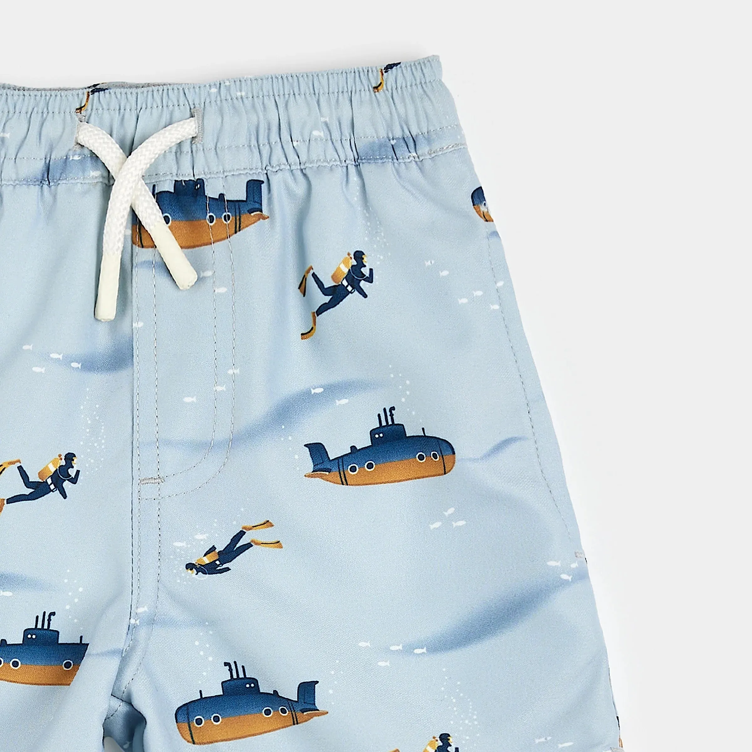 Petit Lem Submarine Print on Pearl Blue Swim Trunks