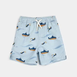 Petit Lem Submarine Print on Pearl Blue Swim Trunks