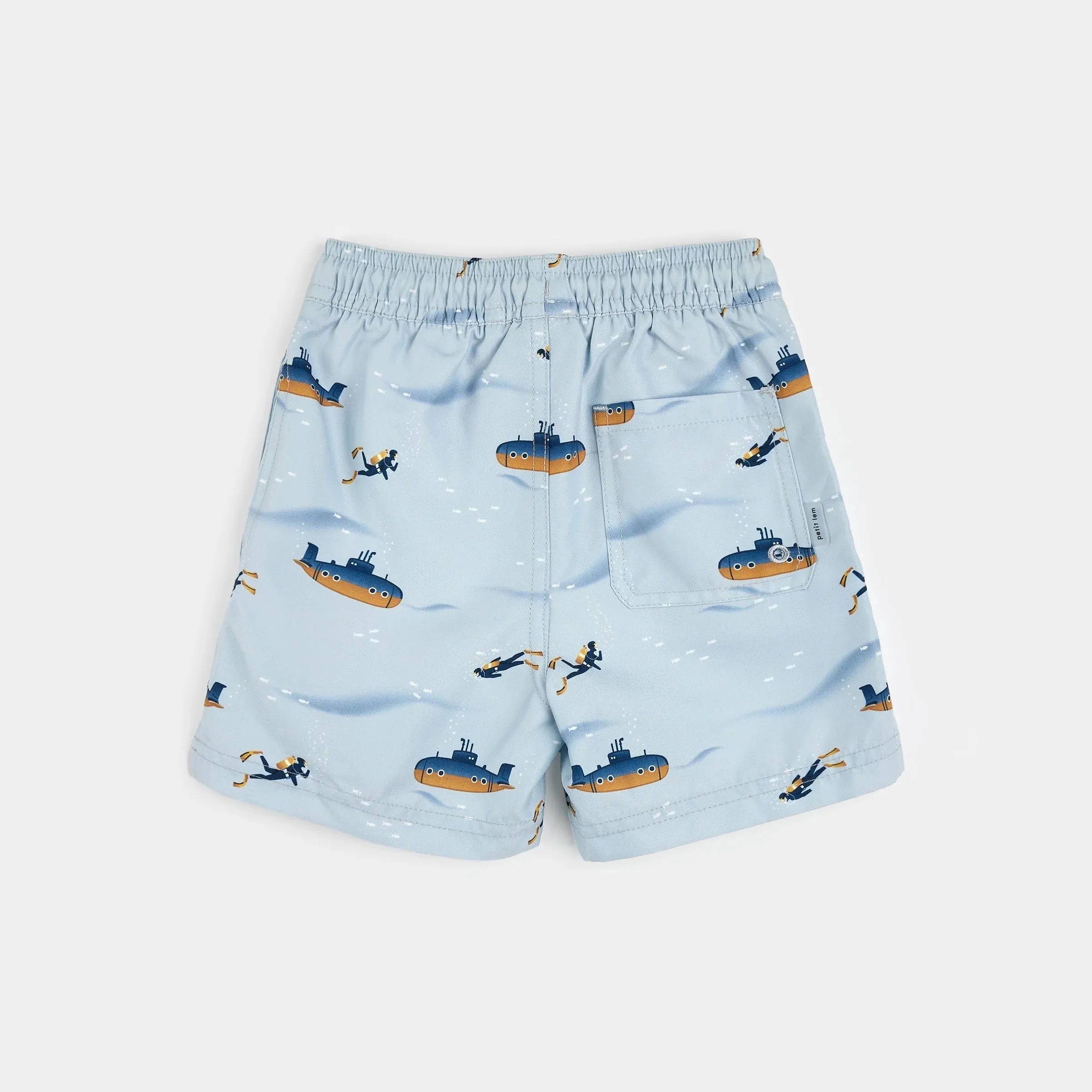 Petit Lem Submarine Print on Pearl Blue Swim Trunks
