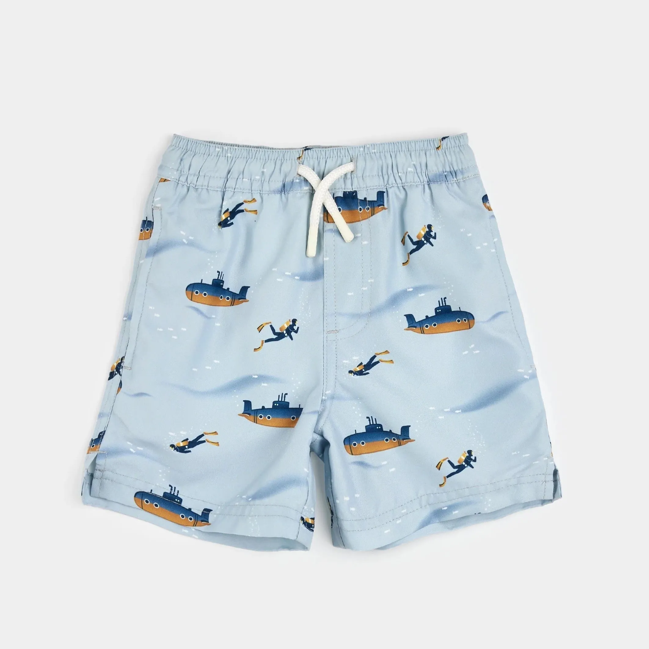 Petit Lem Submarine Print on Pearl Blue Swim Trunks