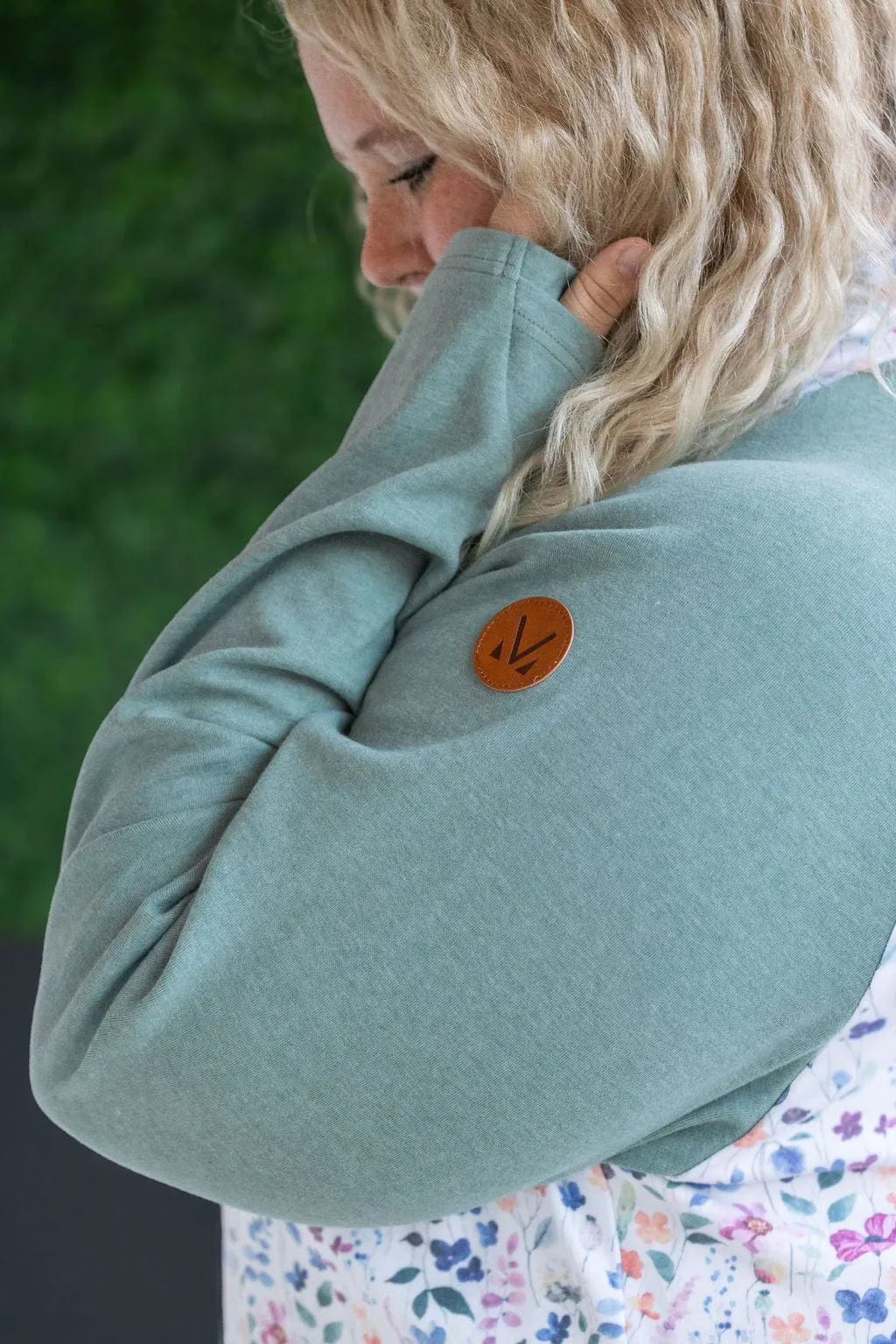 PHC- Paradise Floral Zipcowl Pullover w/Sage Sleeves