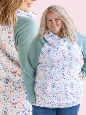 PHC- Paradise Floral Zipcowl Pullover w/Sage Sleeves
