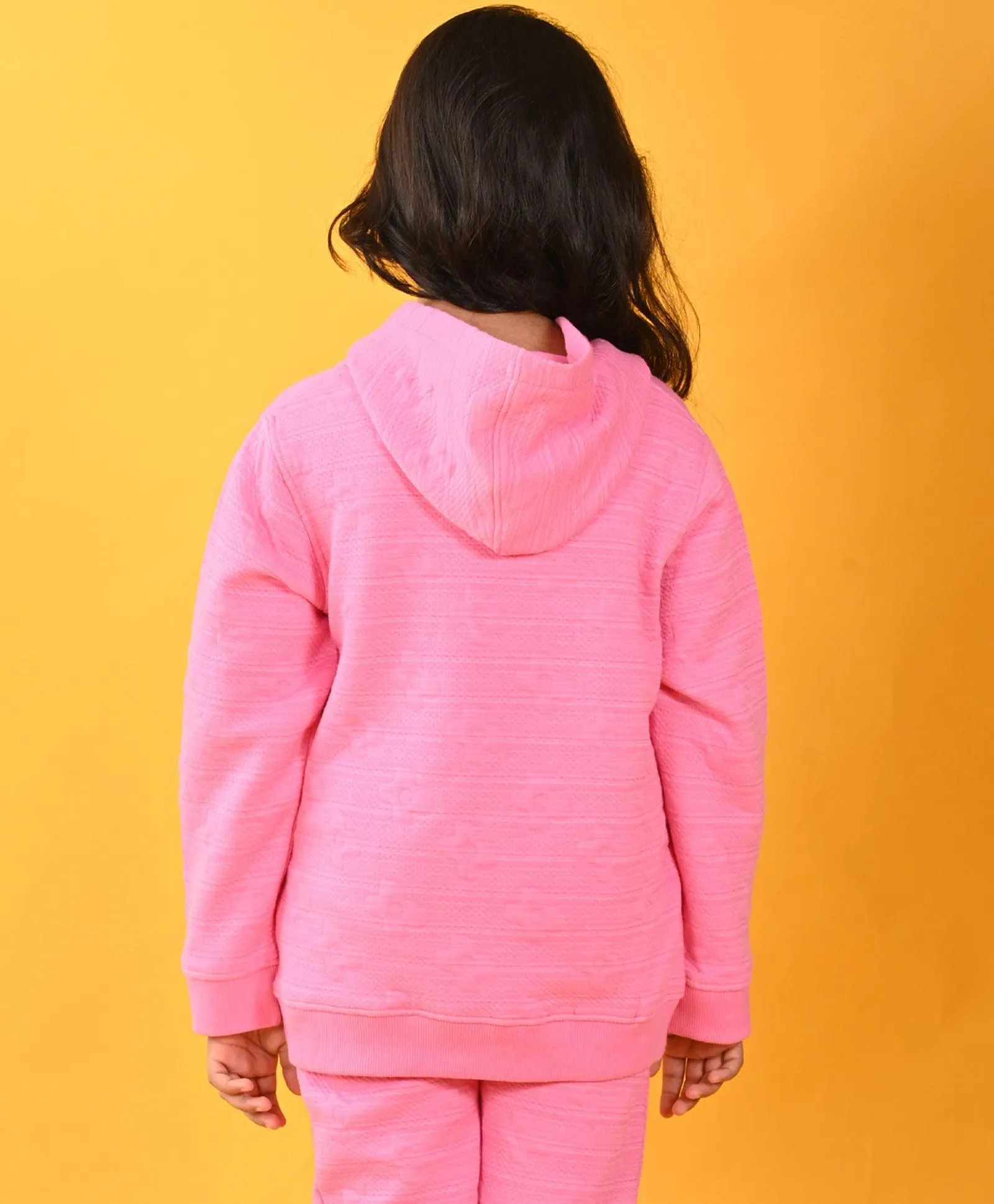 PINK FLOWER QUILTED GIRLS HOODIE - PINK