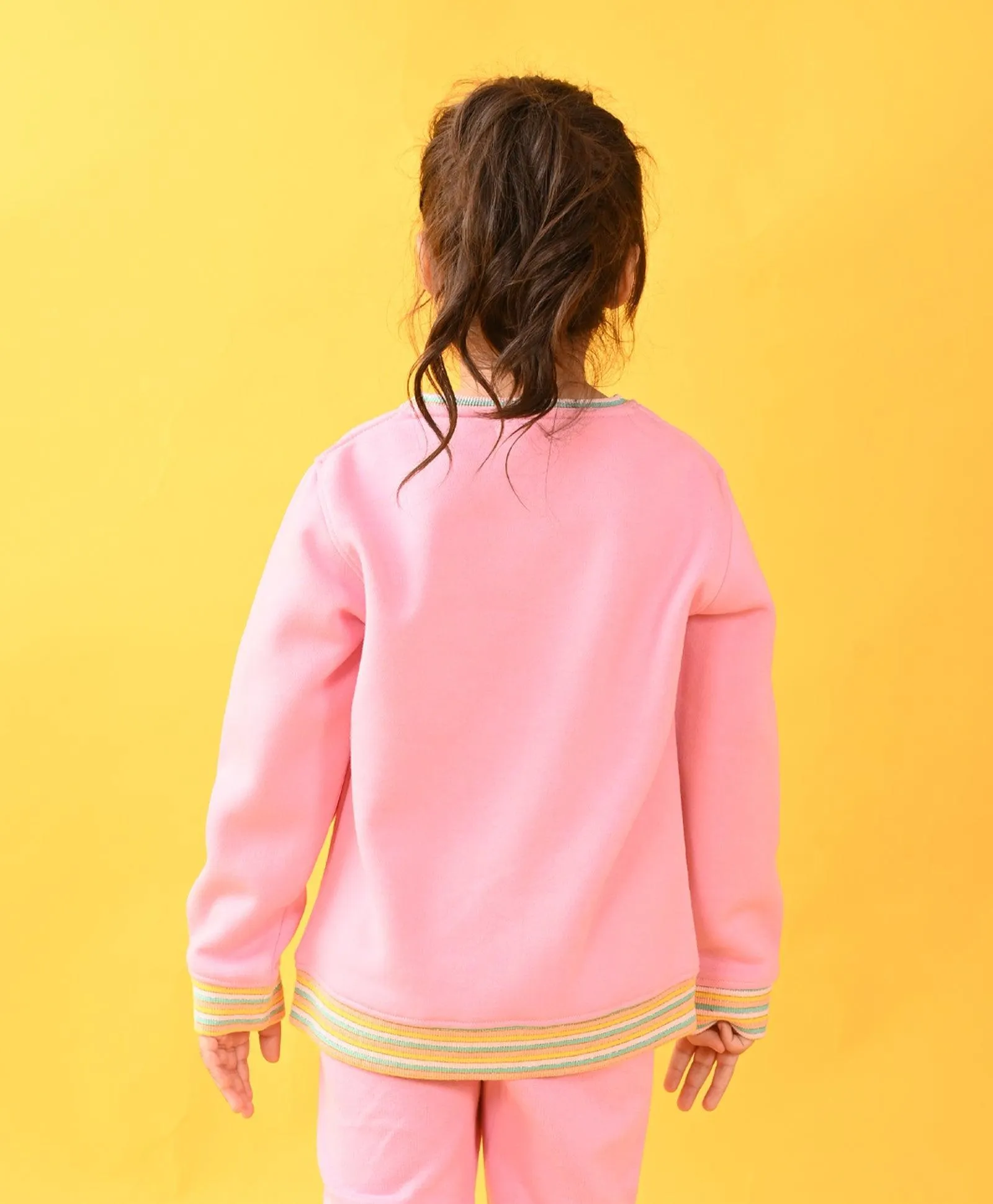 PINK SUNSHINE MULTICOLORED RIB FLEECE SWEATSHIRT - PINK