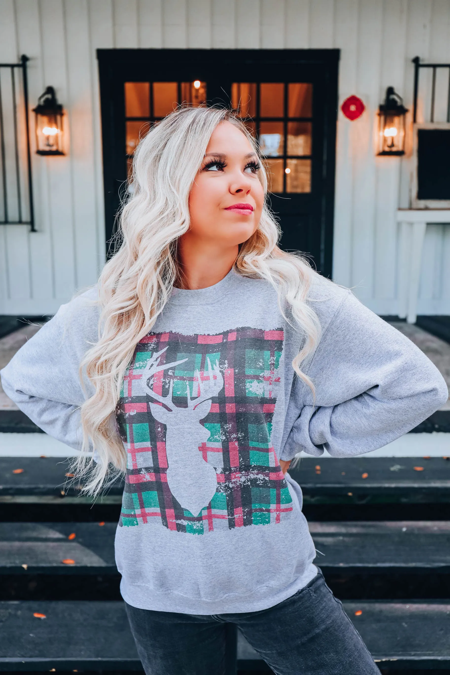 Plaid Deer Graphic Sweatshirt S-3X