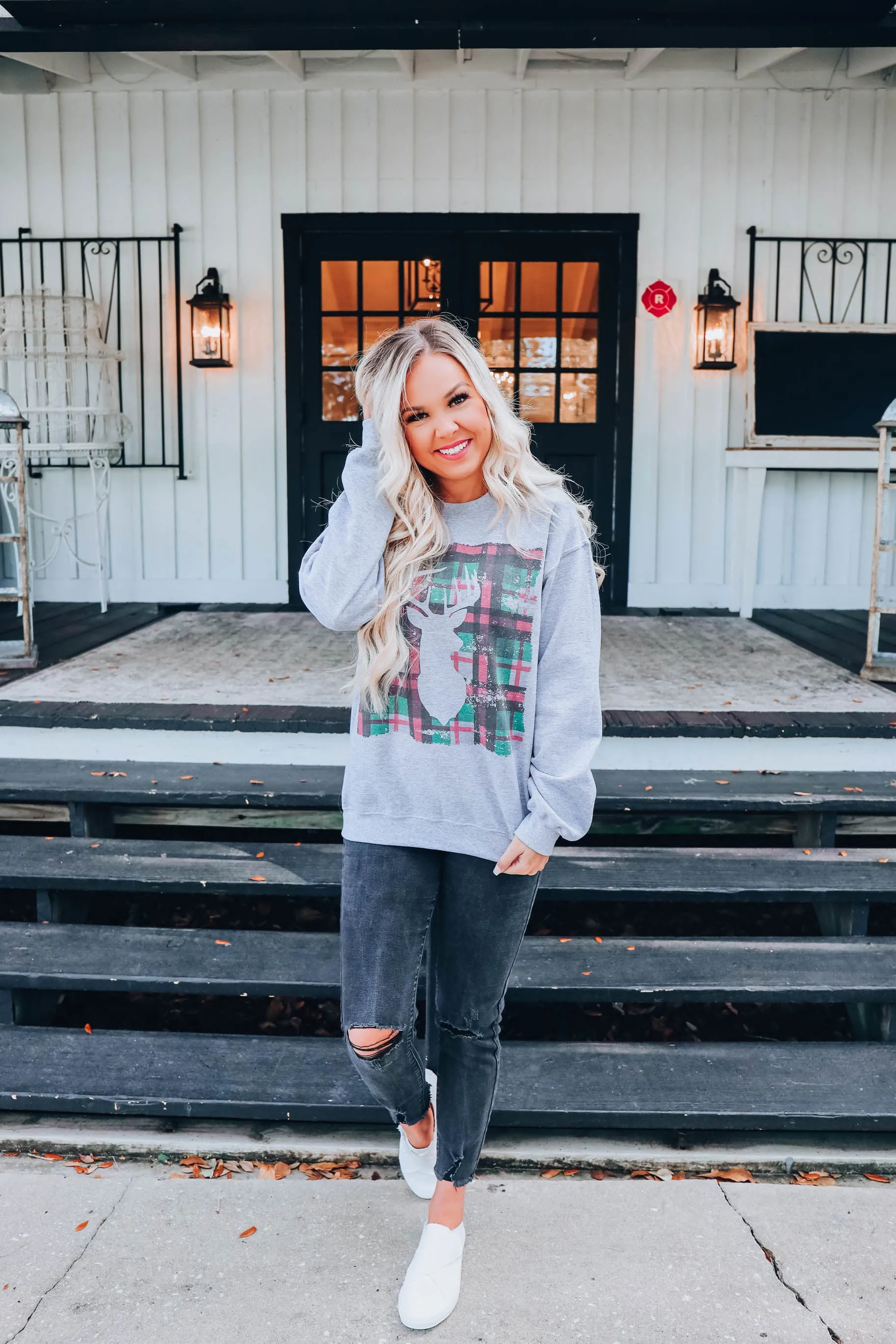 Plaid Deer Graphic Sweatshirt S-3X