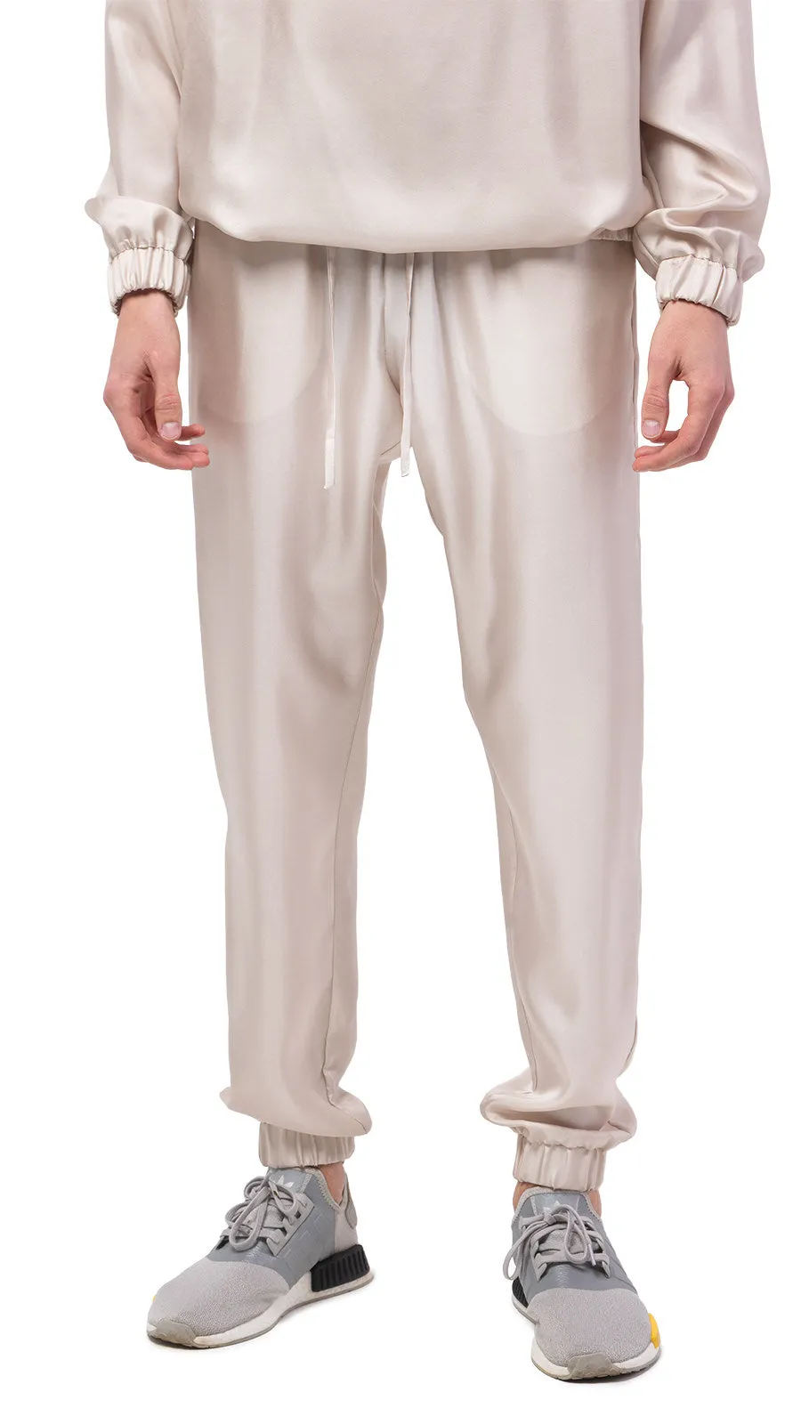 Plain Beige Silk Joggers