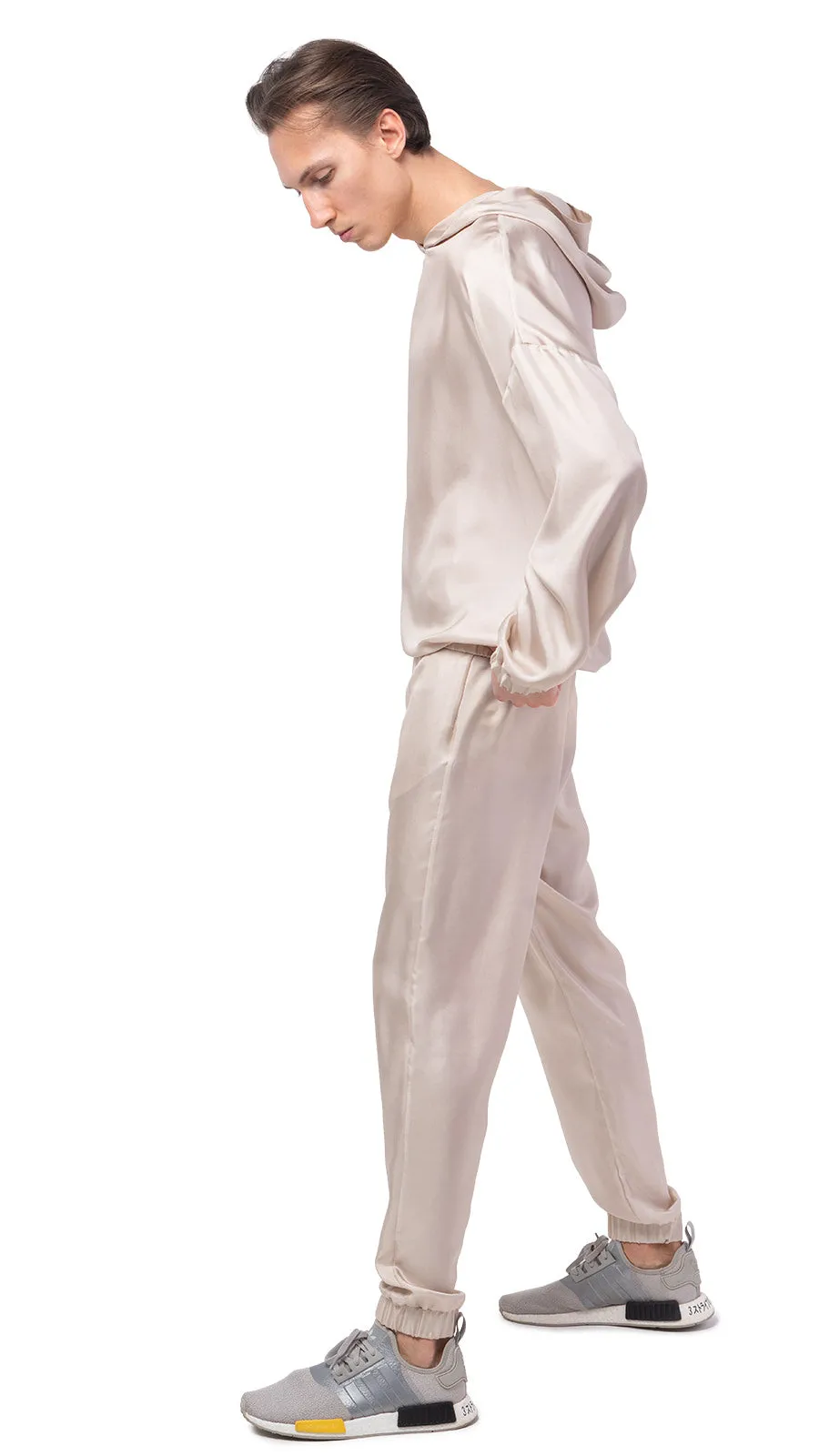Plain Beige Silk Joggers