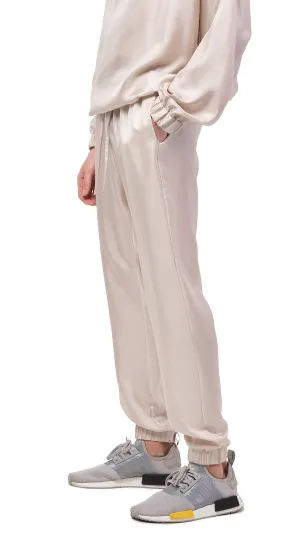Plain Beige Silk Joggers