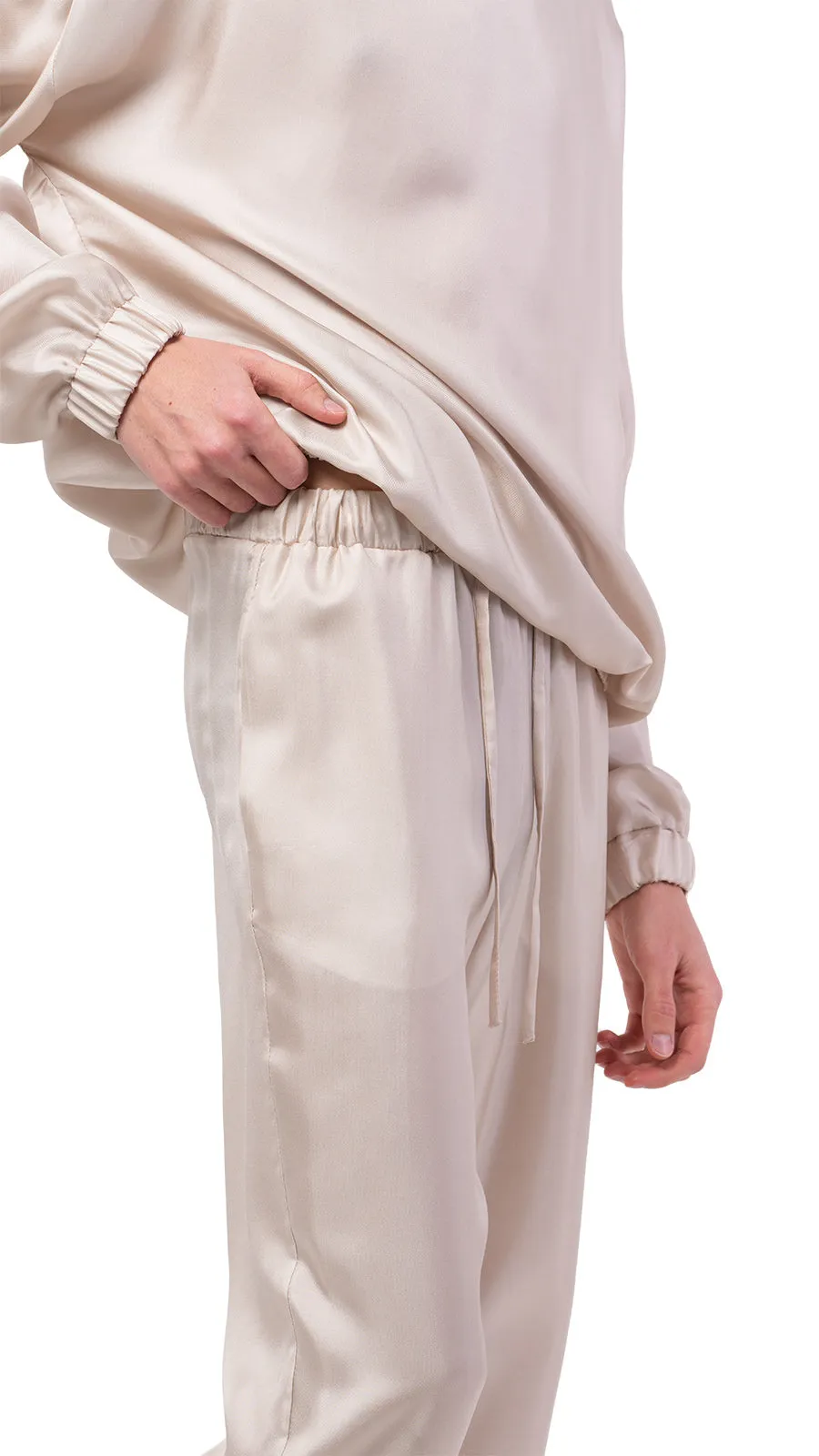 Plain Beige Silk Joggers