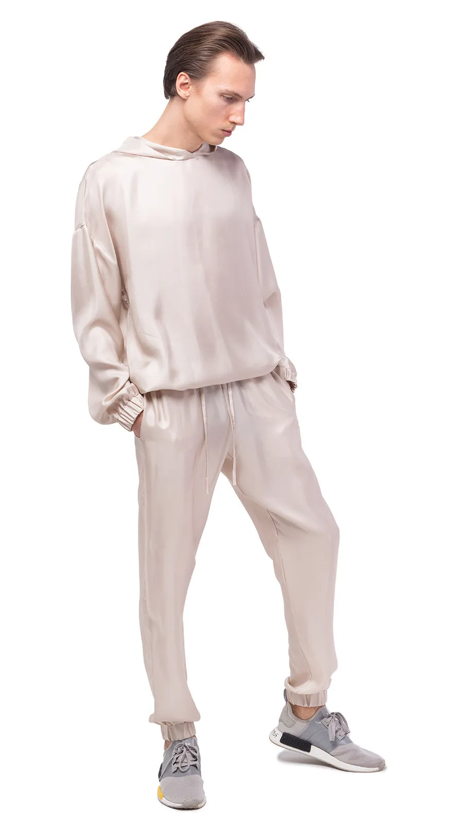 Plain Beige Silk Joggers