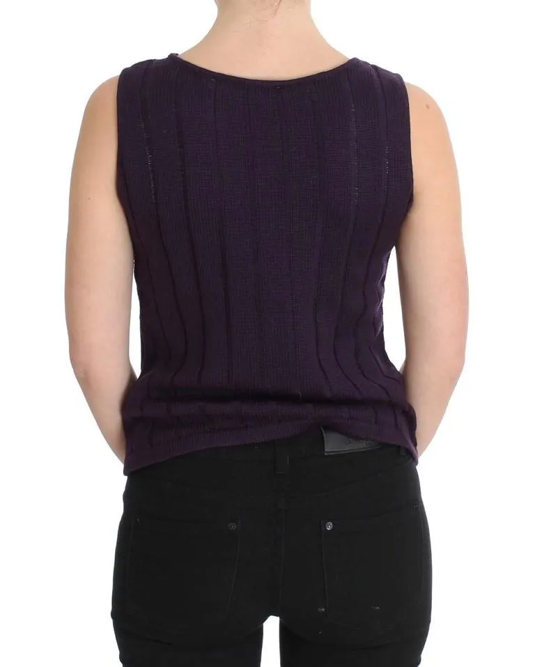 Purple Wool Knitted Sleeveless Sweater