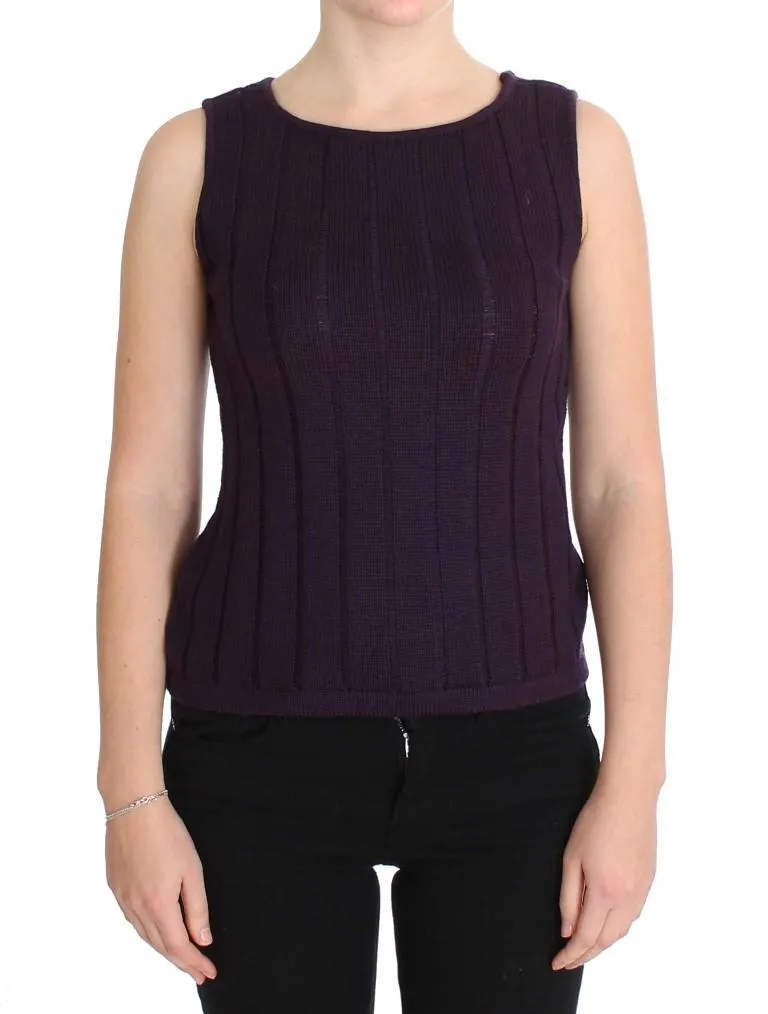 Purple Wool Knitted Sleeveless Sweater