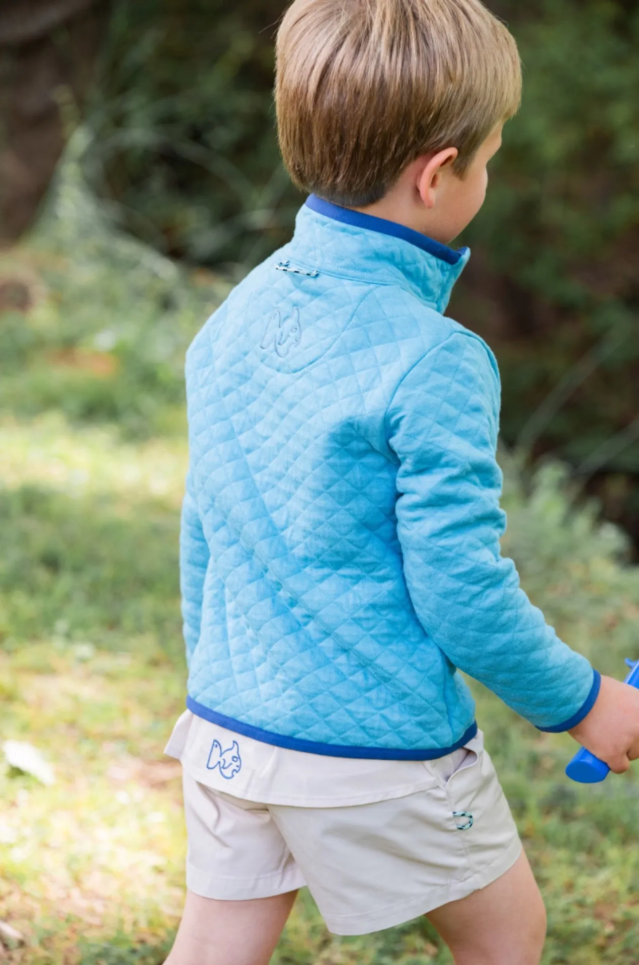Quilted Zip Pullover in Adriatic Blue