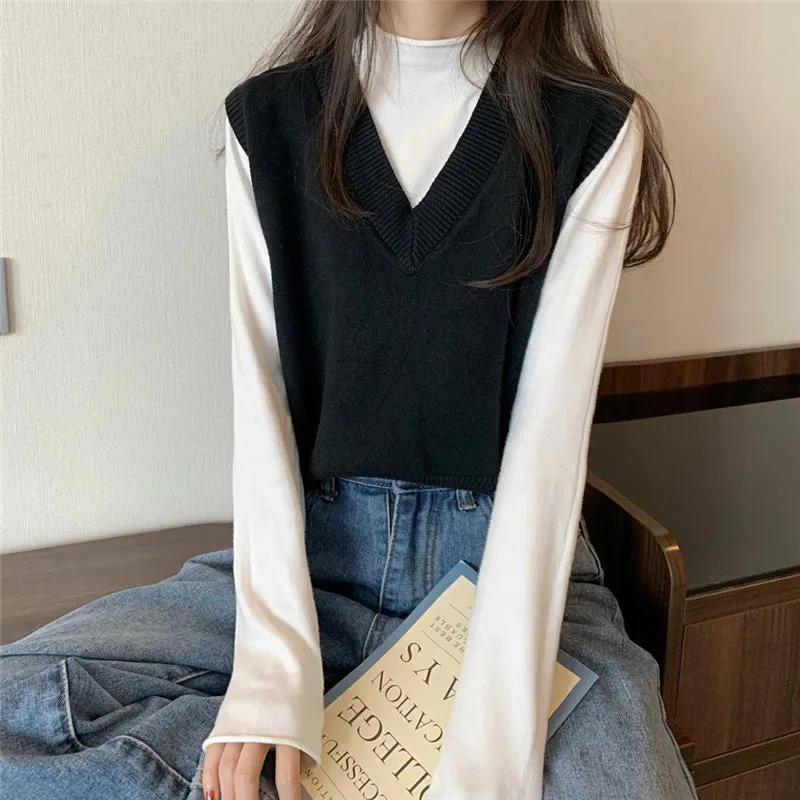"6 COLORS "VEST   KNITTED SHIRT" TWO-PIECE SUIT N092306