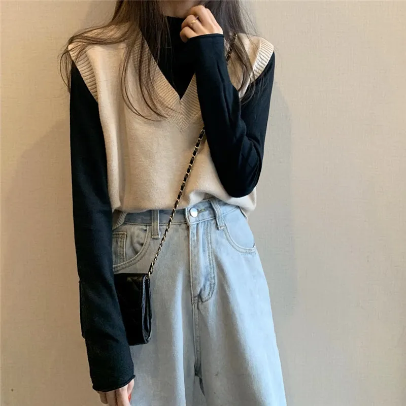 "6 COLORS "VEST   KNITTED SHIRT" TWO-PIECE SUIT N092306