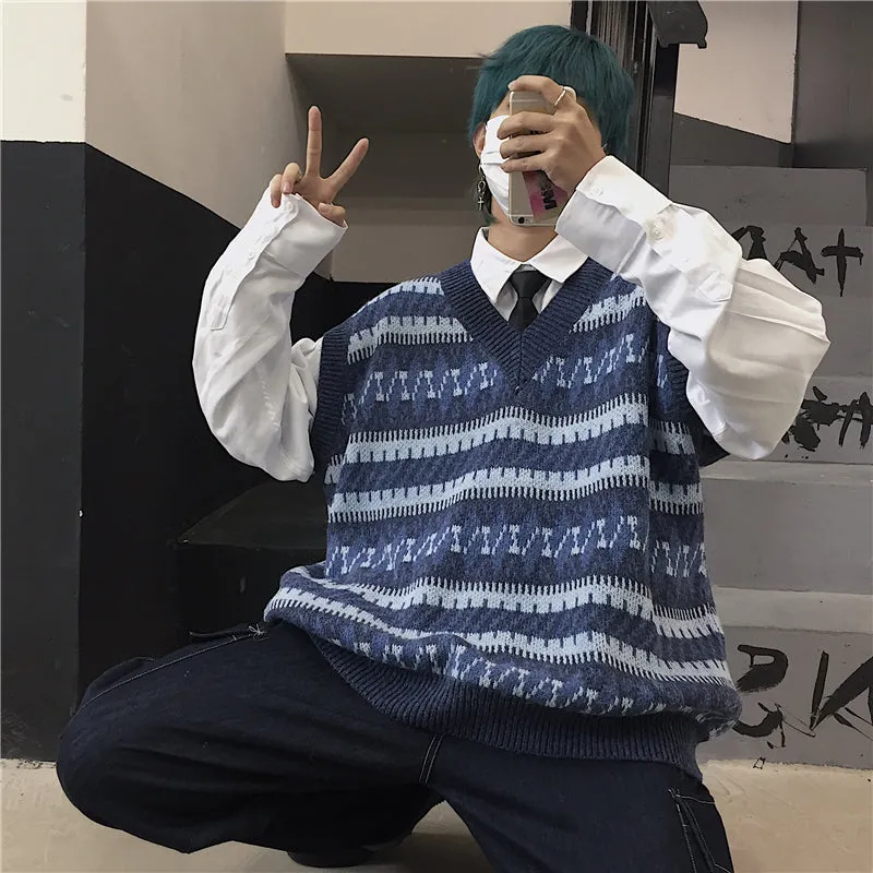 "BLUE GRAY STRIPED" VEST / SWEATER N121408