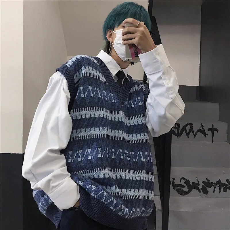 "BLUE GRAY STRIPED" VEST / SWEATER N121408